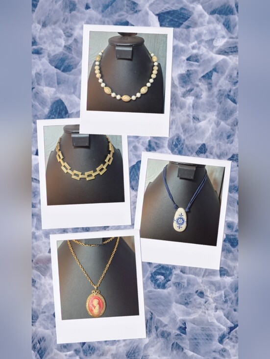 Source Unknown Jewelry - Vintage Necklace Bundle Natural Stone Delft Cameo